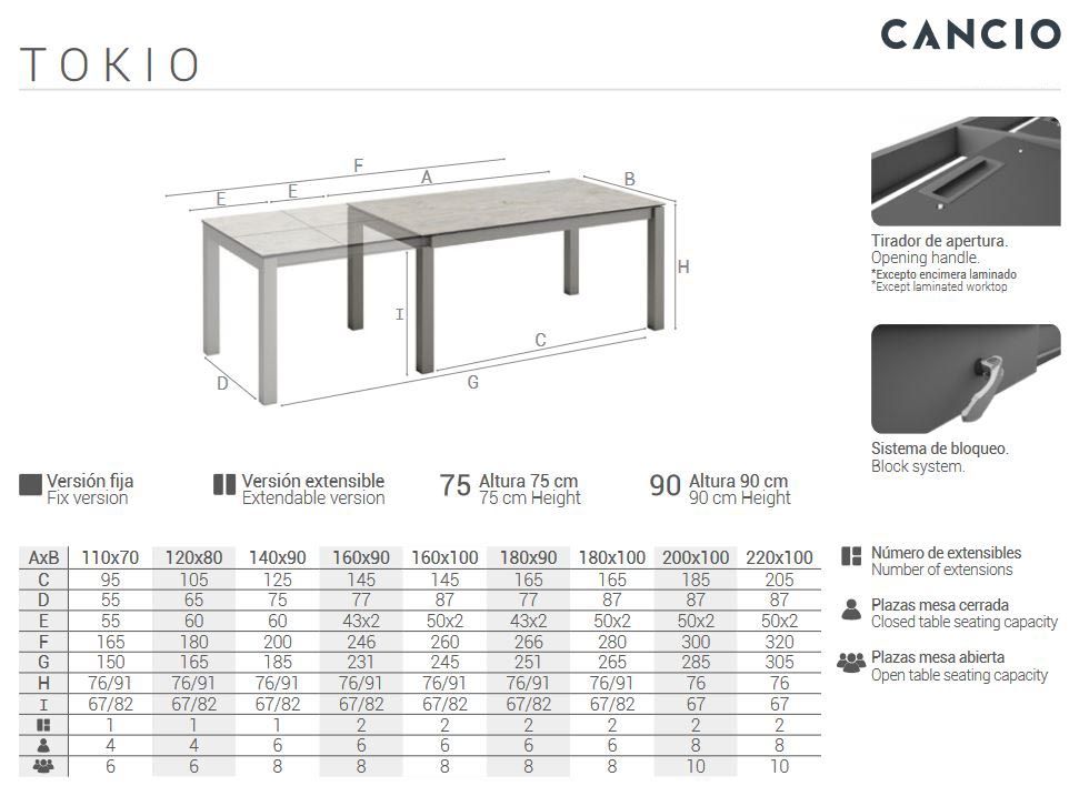 Ficha técnica Mesa Tokio Porcelánico
