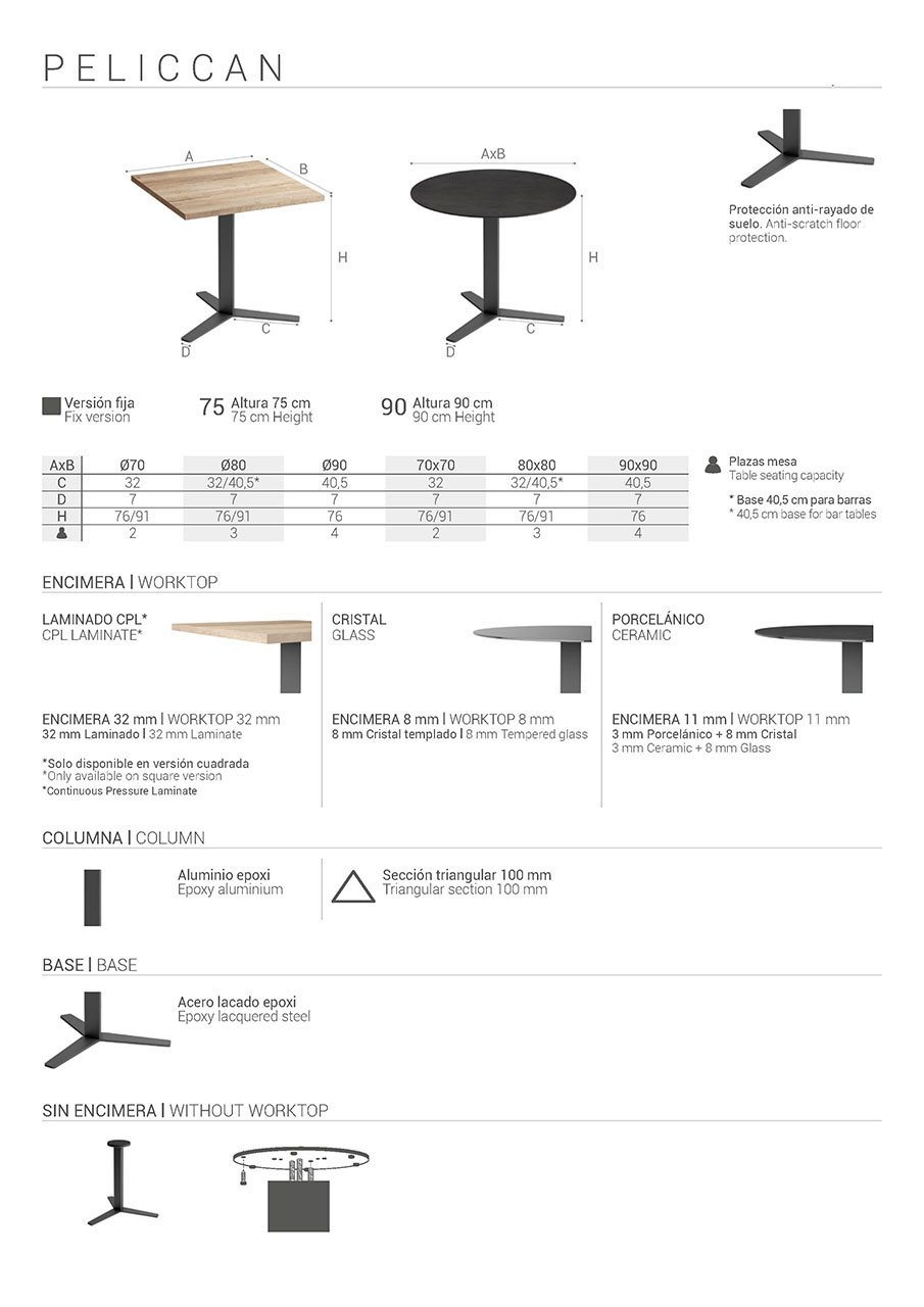 Ficha técnica Mesa Peliccan en porcelánico
