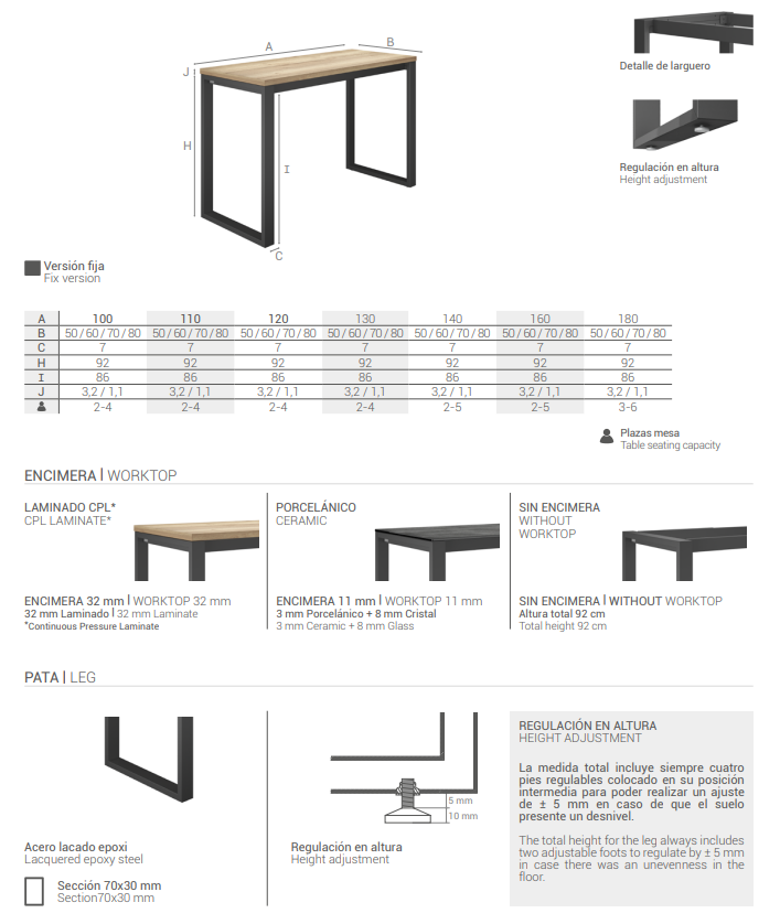Ficha técnica de la Barra de cocina Neox con encimera en porcelánico