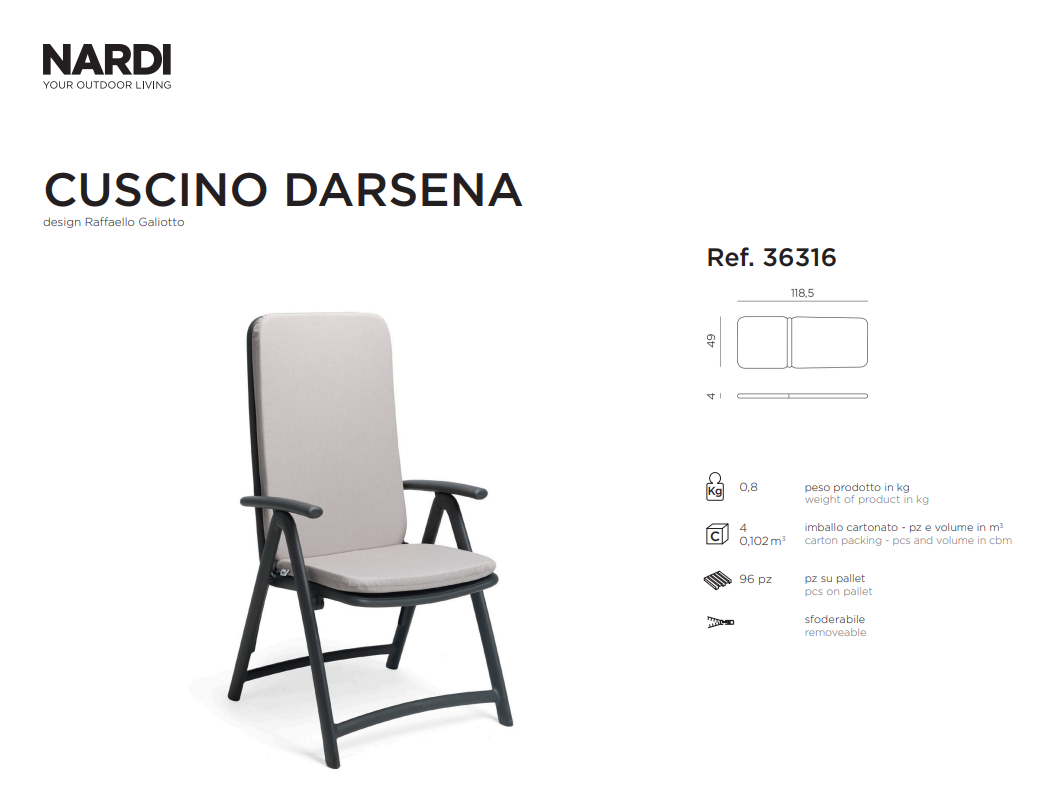 Ficha técnica del cojín para el Sillón Darsena de Nardi