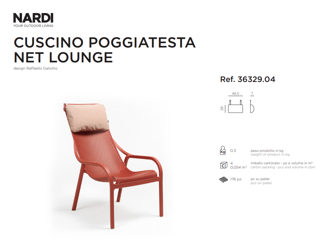 Ficha técnica del Cojín Reposacabezas para el Sillón Net Lounge de Nardi