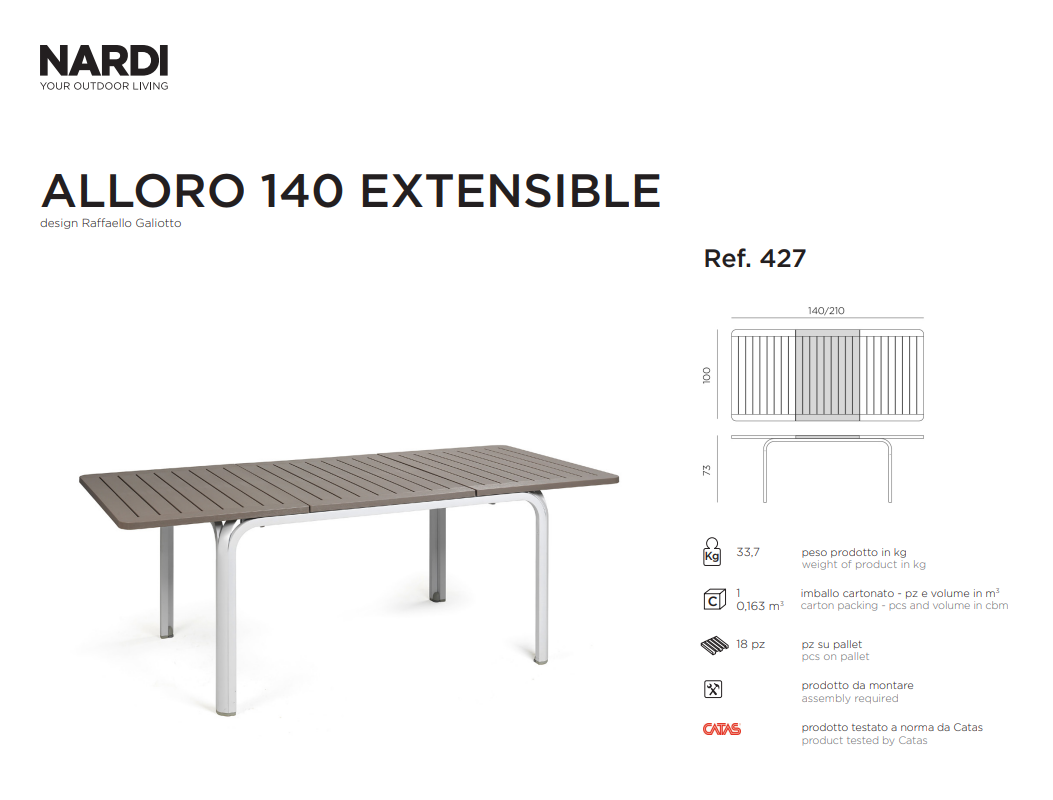 Ficha técnica de la Mesa Alloro 140 de la firma Nardi