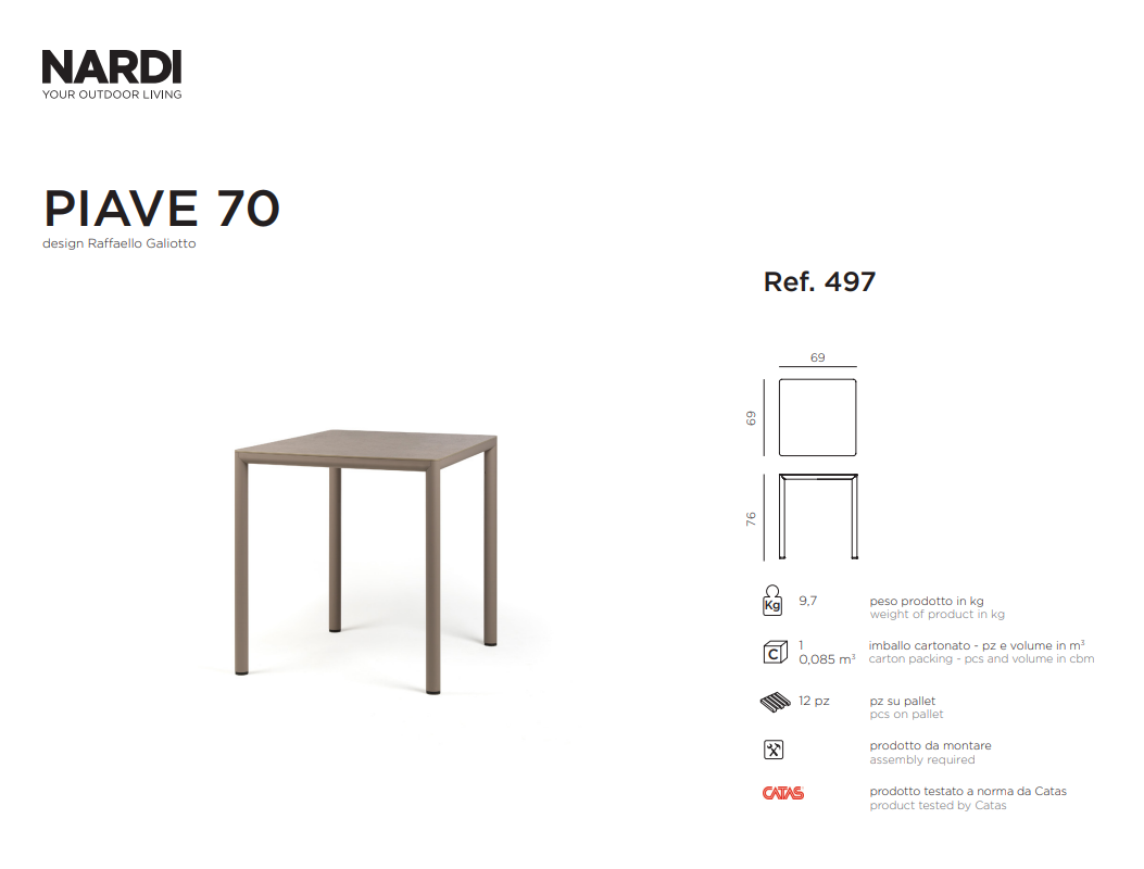 Ficha técnica de la Mesa Nardi Piave 70