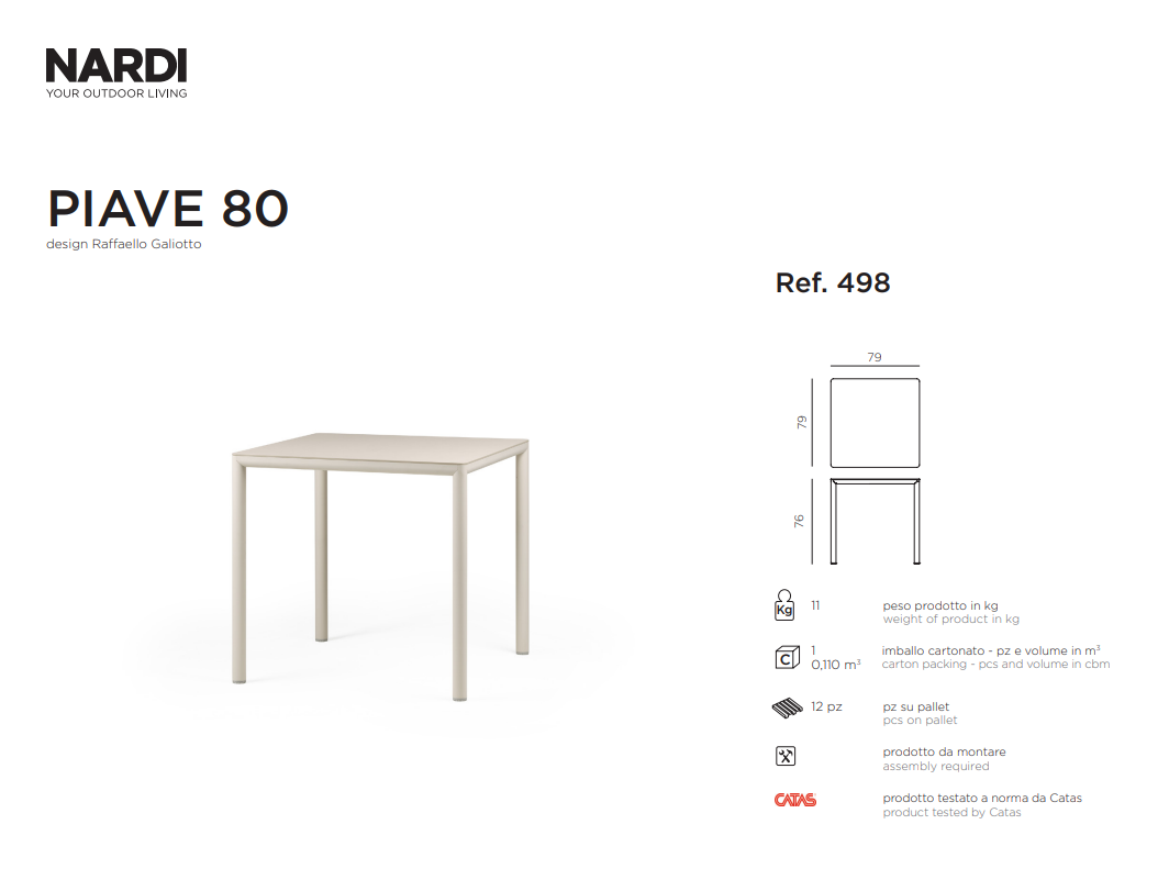 Ficha técnica de la Mesa Piave 80 de Nardi