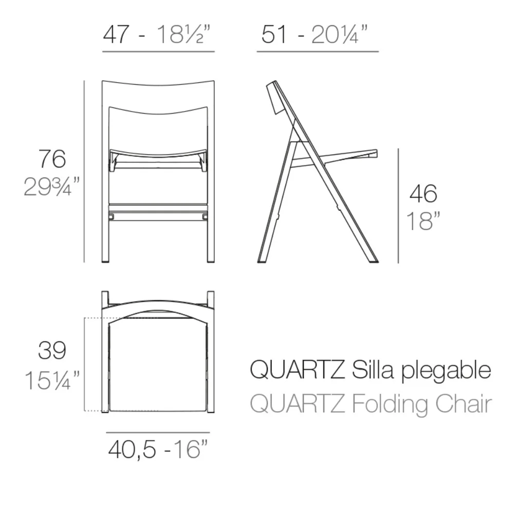 Ficha técnica de la Silla Plegable Quartz, marca Vondom