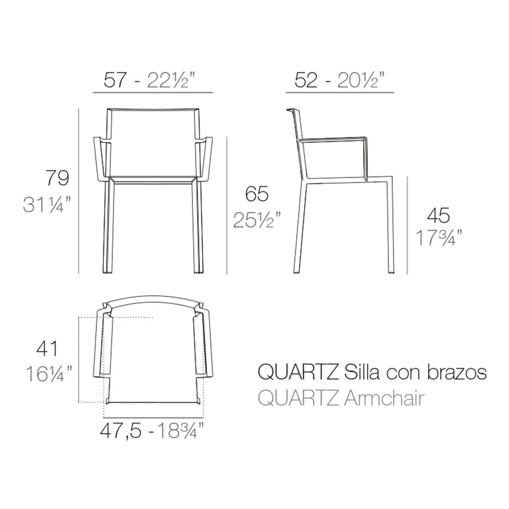 Ficha técnica del Sillón con reposabrazos Quartz de Vondom
