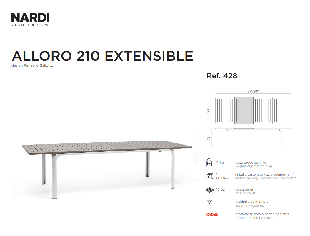 Ficha técnica de la Mesa Alloro 210 de Nardi