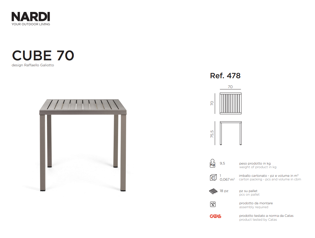 Ficha técnica de la Mesa Nardi Cube 70