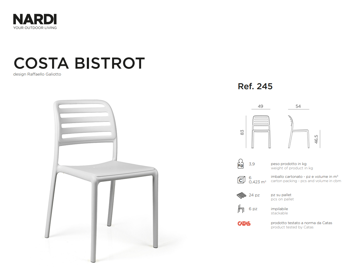 Ficha técnica de la Silla Costa Bistrot del fabricante Nardi