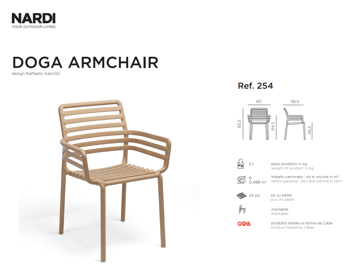 Ficha técnica de la Silla Doga Armchair de la firma Nardi