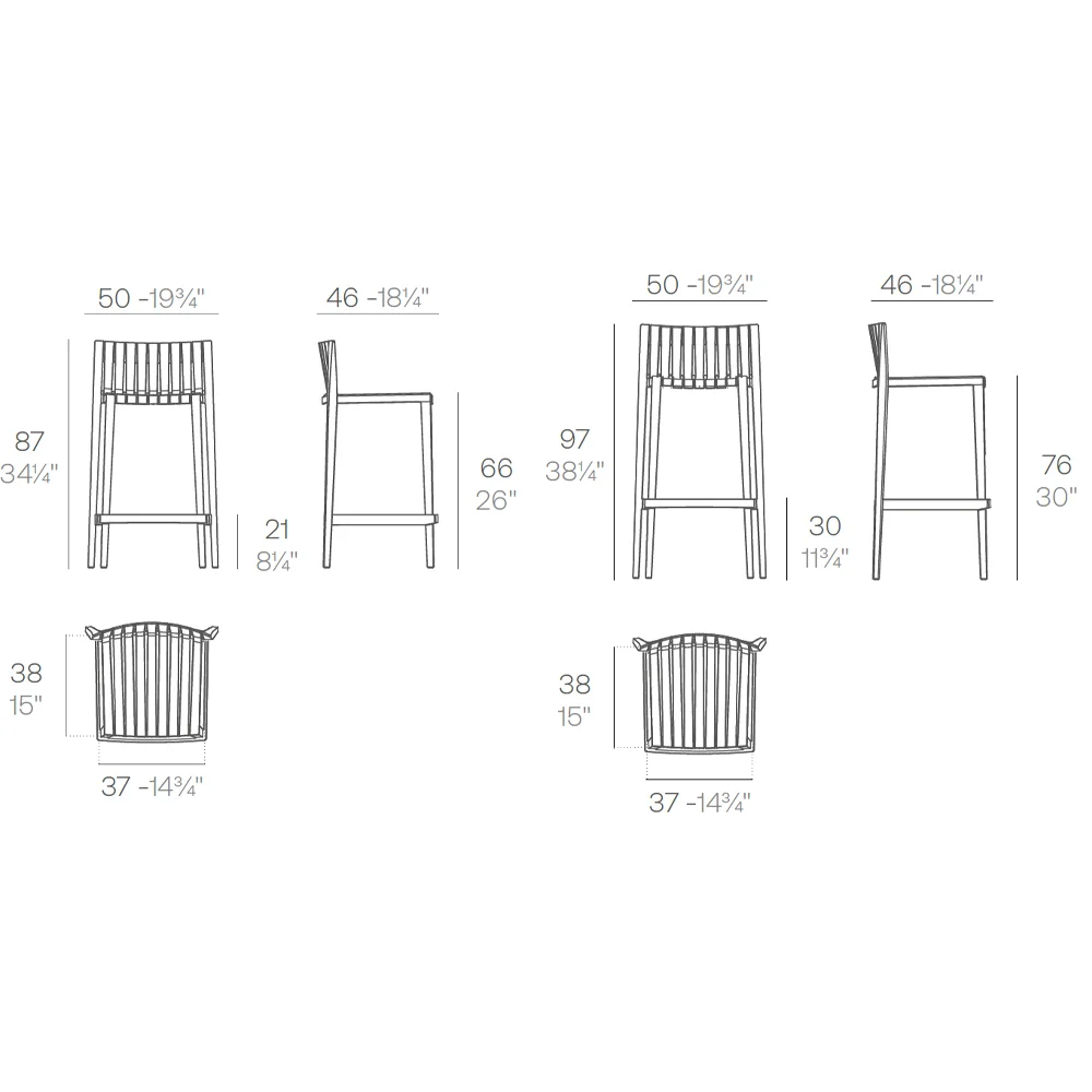 Ficha técnica del Taburete Spritz de Vondom