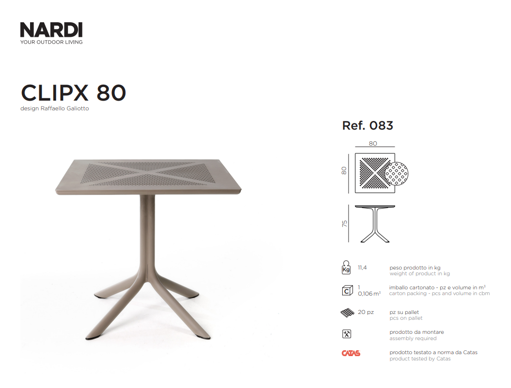 Ficha tecnica de la Mesa Clipx 80 de la firma Nardi