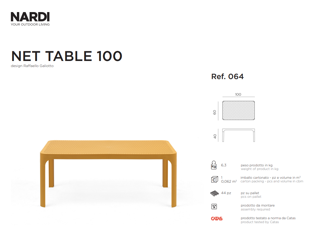 Ficha técnica de la mesa auxiliar Net 100 de la marca Nardi