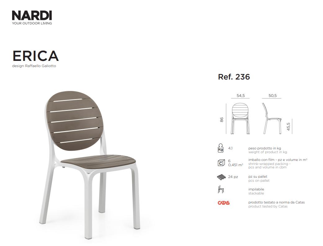 Ficha técnica de la Silla Erica de Nardi