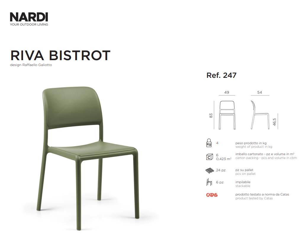 Ficha técnica Silla Riva Bistrot de la firma Nardi