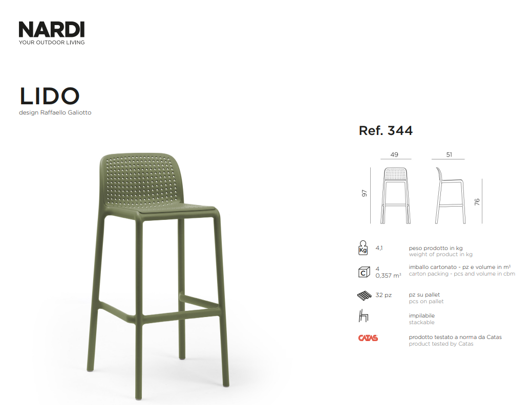 Ficha técnica del Taburete Lido de Nardi