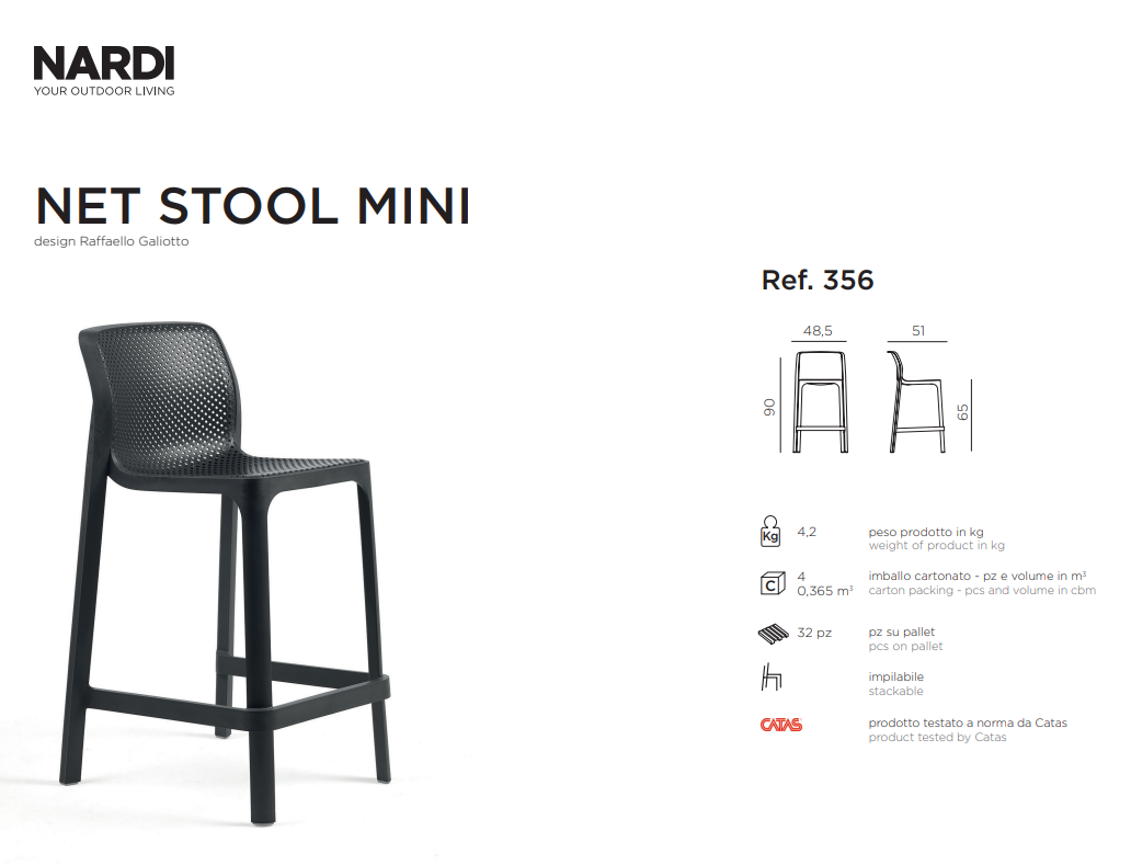 Ficha técnica del Taburete Net Mini de la marca Nardi