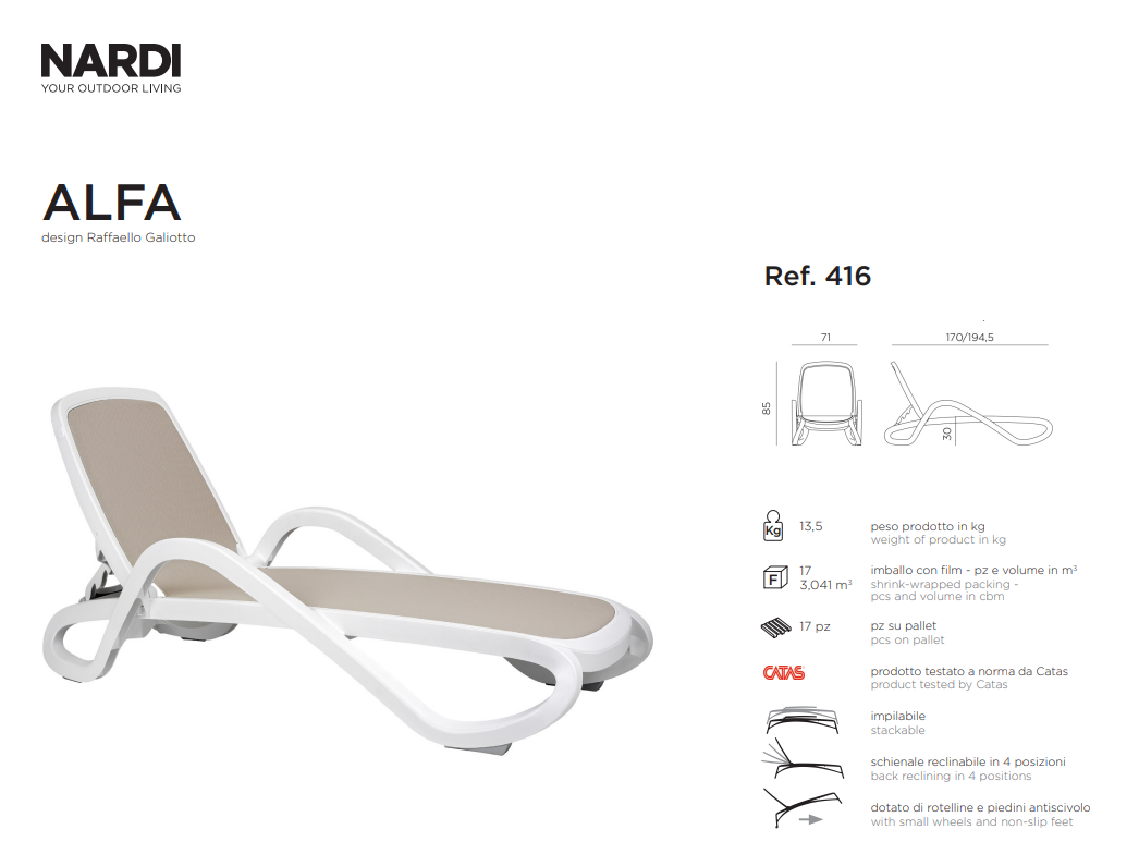 Ficha técnica de la Tumbona Alfa de la marca Nardi