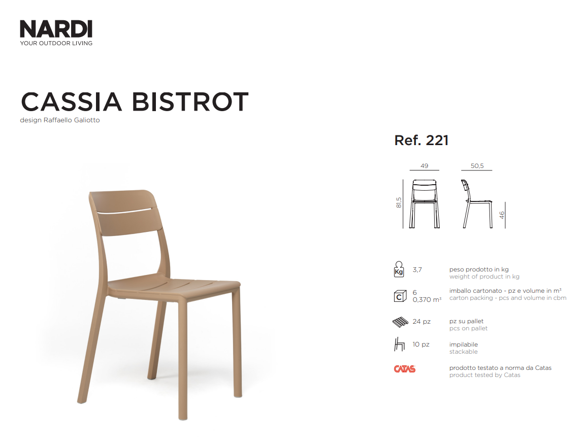 Ficha técnica de la Silla Cassia Bistrot de la firma Nardi