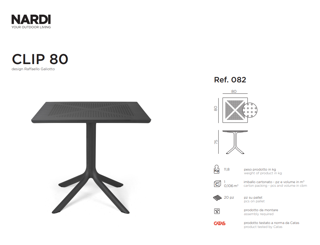 Ficha técnica de la Mesa Clip 80 de Nardi