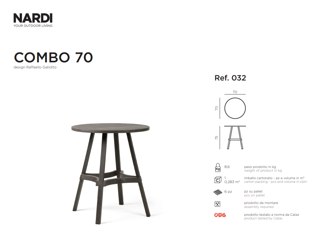 Ficha técnica de la Mesa para exterior Combo 70 de Nardi