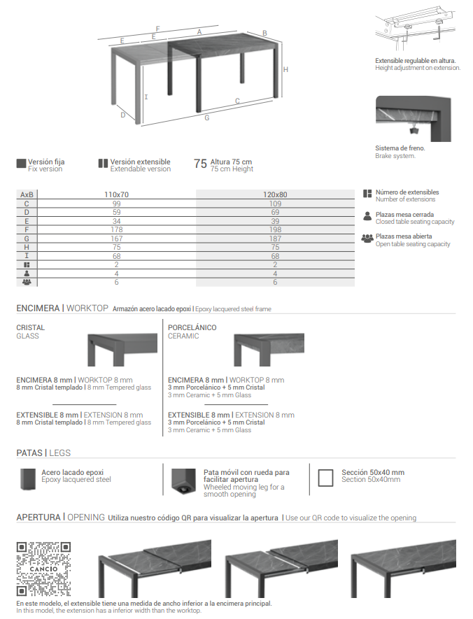 Ficha técnica para la Mesa Concept de Cancio
