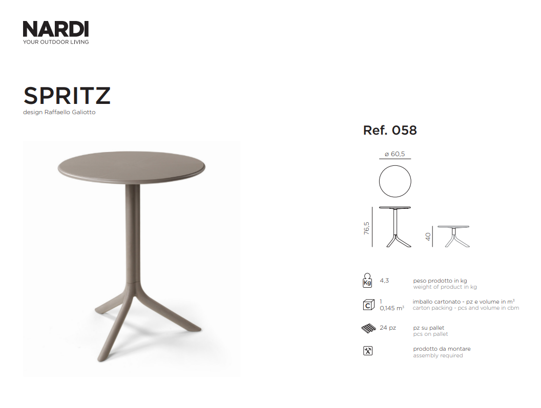 Ficha tecnica de la Mesa Spritz de Nardi