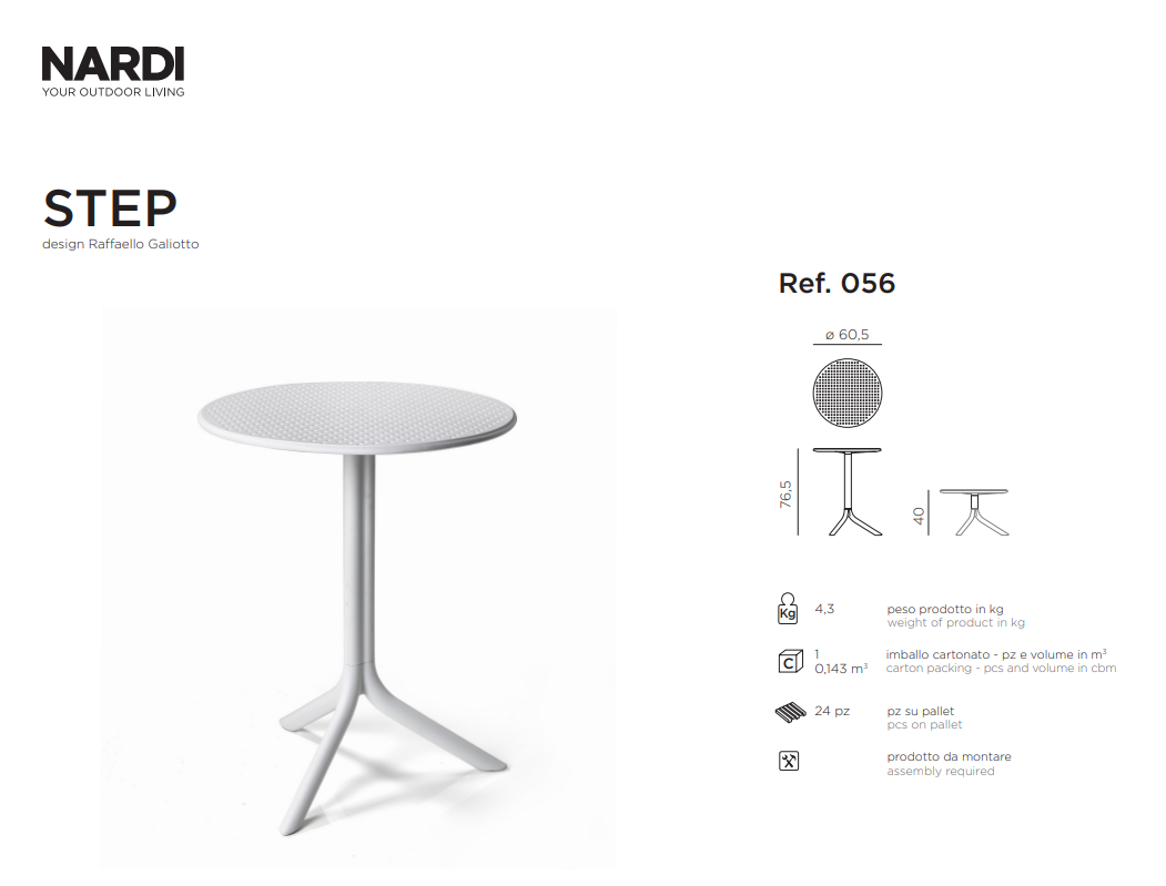Ficha ténica de la mesa para exterior Step de Nardi