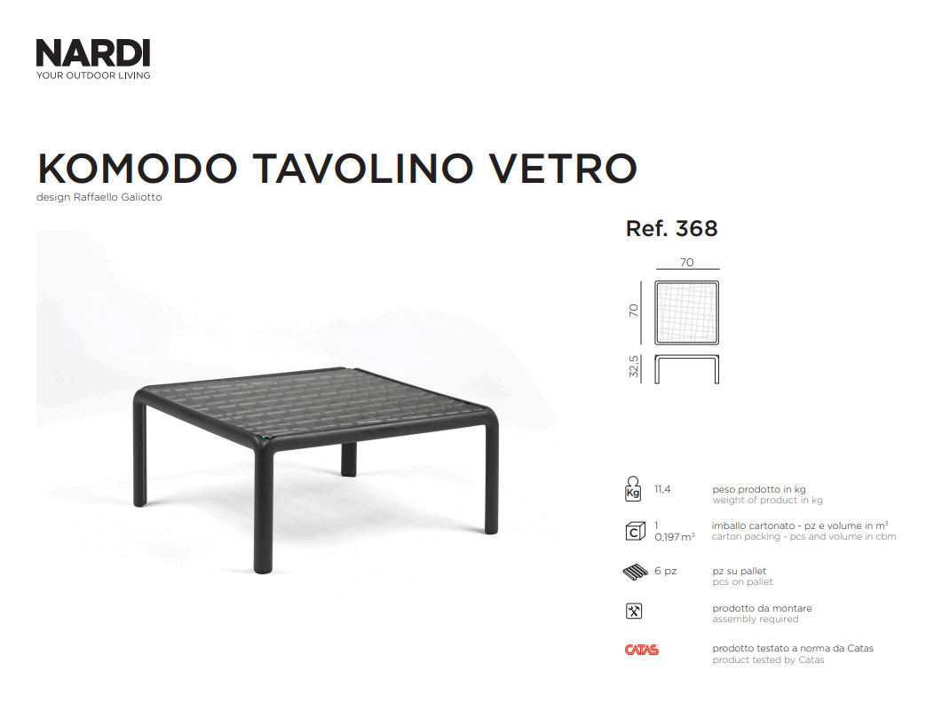 Ficha tecnica de la Mesa Komodo Vetro de la firma Nardi