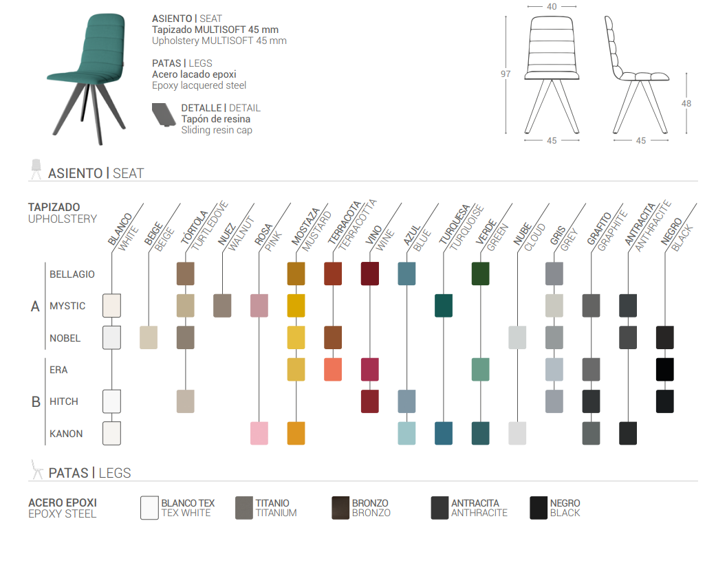 Ficha técnica de la Silla Suite de la marca Cancio
