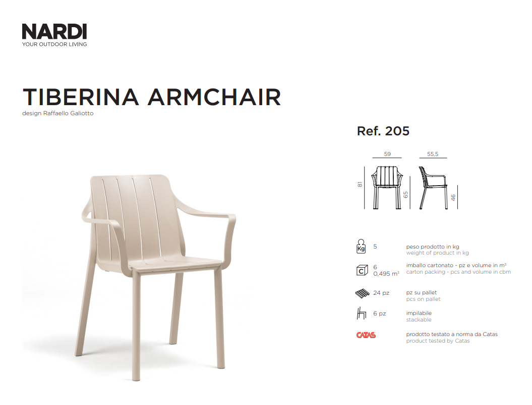 Ficha técnica de la Silla Tiberina Armchair de la marca Nardi