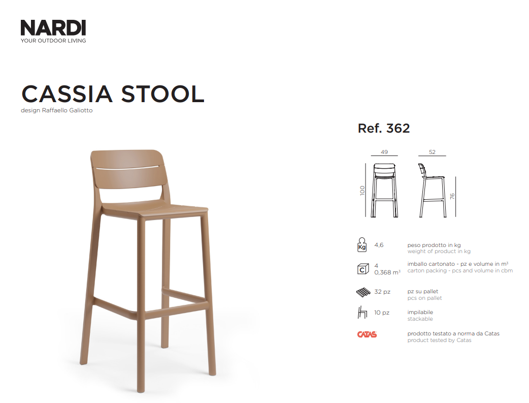 Ficha ténica del Taburete Cassi Stool de Nardi