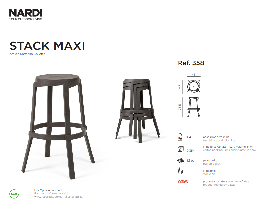 Ficha técnica del Taburete para exterior Stack Maxi