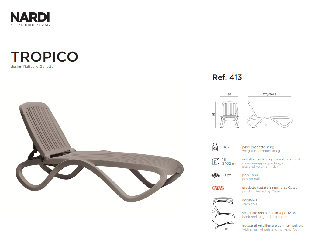 Ficha técnica del modelo de Tumbona Trópico de Nardi