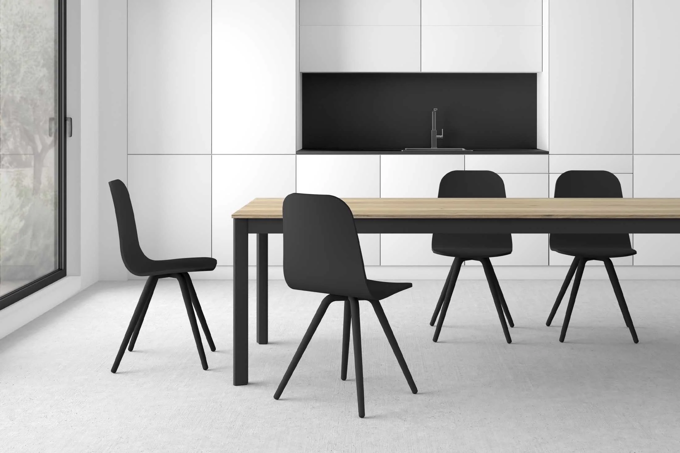 Silla Nuba con asiento y patas en acabado negro